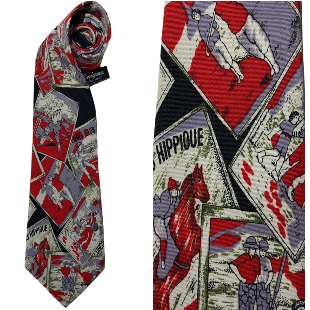 Vintage sport print horse golf tennis tie